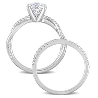 Lab Created Moissanite Crossover Engagement Ring Sterling Silver