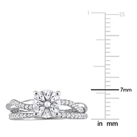 Lab Created Moissanite Crossover Engagement Ring Sterling Silver