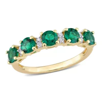 Lab Created Emerald and White Sapphire Semi Eternity Ring Yellow Gold Plated Sterling Silver