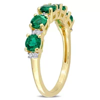 Lab Created Emerald and White Sapphire Semi Eternity Ring Yellow Gold Plated Sterling Silver
