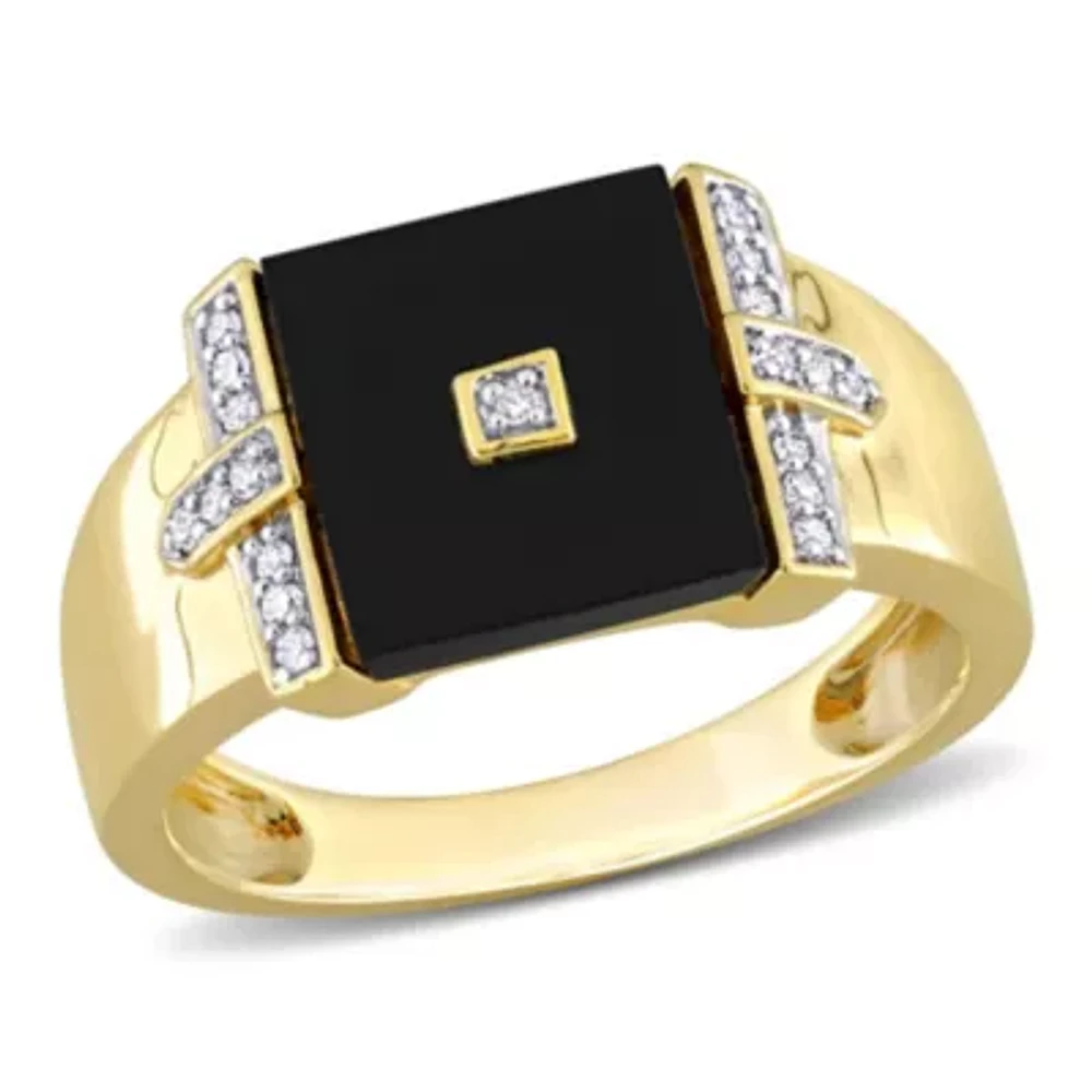 1/10 ct. t.w. Diamond and Black Onyx Men's Ring Yellow Plated Sterling Silver