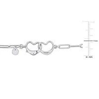 Paper Clip Link Bracelet with Double Heart Clasp in Sterling Silver - 7.5"