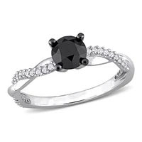 1.15 ct. t.w. Black and White Diamond Crossover Engagement Ring 14K Gold