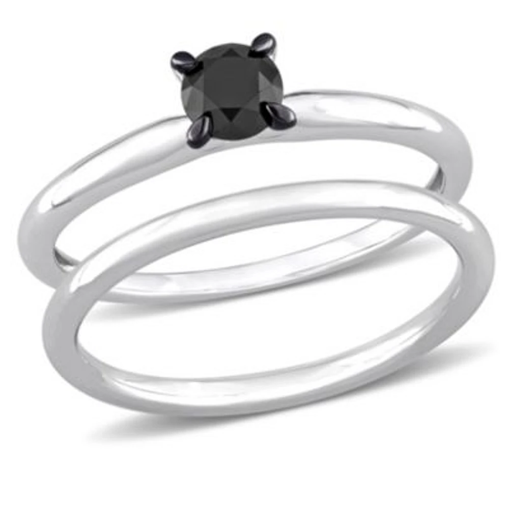1/2 ct. t.w. Black Diamond Engagement Ring Set 14K White Gold with Rhodium Plated
