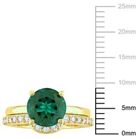 Lab Created Emerald and White Sapphire Bridal Ring Set 10K Yellow Gold