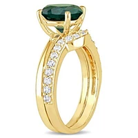 Lab Created Emerald and White Sapphire Bridal Ring Set 10K Yellow Gold