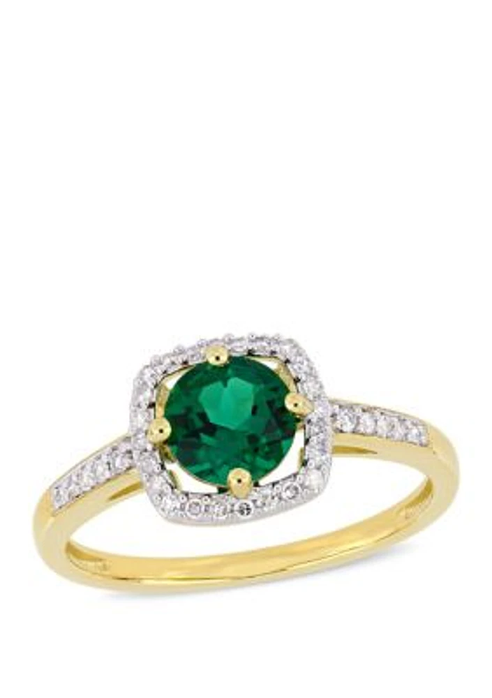 4/5 ct. t.w. Created Emerald and 1/7 Diamond Floating Halo Ring 10k Yellow Gold