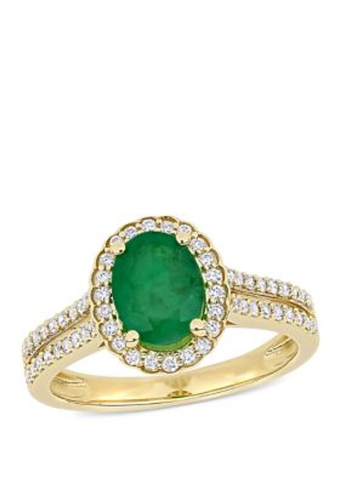 1.2 ct. t.w. Emerald and 1/3 t.w Diamond Oval Halo Engagement Ring 14K Yellow Gold