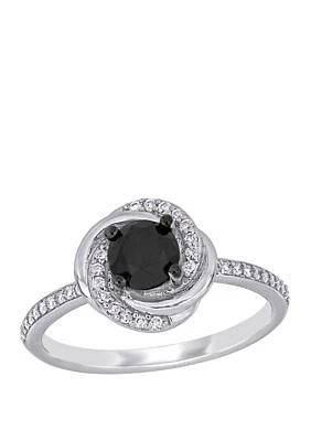 1.1 ct. t.w. Black and White Diamond Swirl Halo Engagement Ring 14K Gold