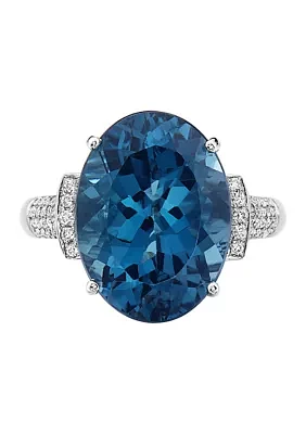 1/3 ct. t.w. Diamond and 11.35 ct. t.w London Blue Topaz Ring in 14K White Gold