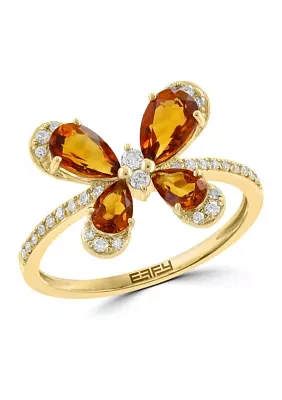 1/6 ct. t.w. Diamond and 1.2 ct. t.w. Madera Citrine Butterfly Ring in 14K Yellow Gold