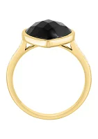 Diamond and Onyx Pear Ring in 14K Yellow Gold