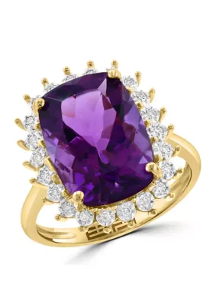 Diamond and Amethyst Ring in 14K Yellow Gold