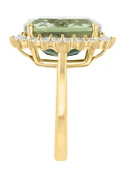 14K Yellow Gold Diamond, Green Amethyst Ring