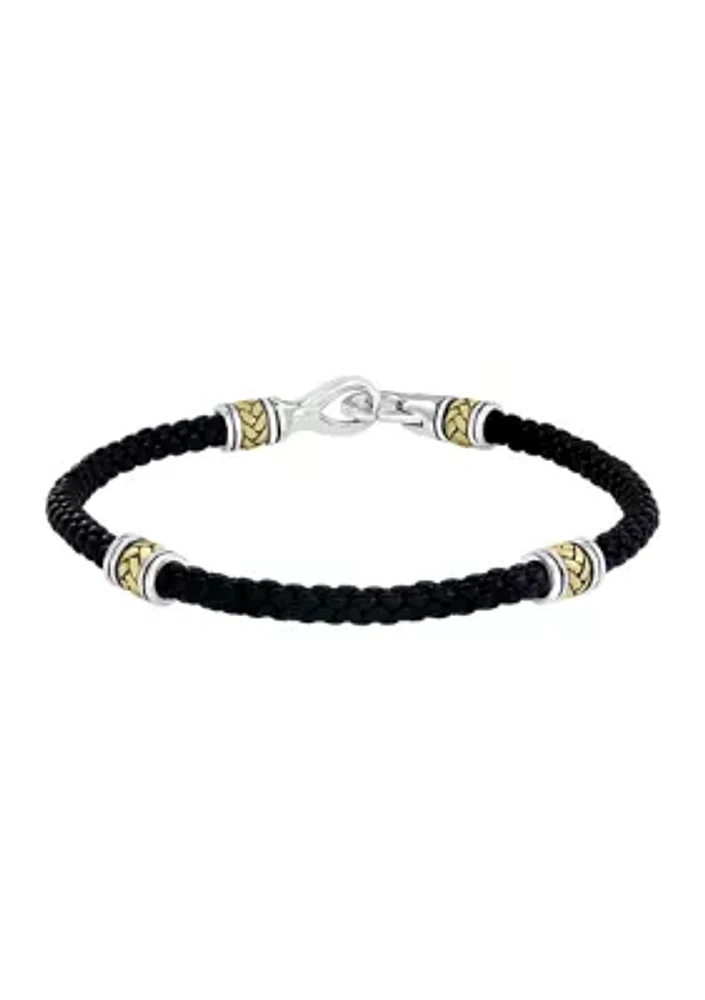 Men's Sterling Silver and Leather 8.5 Inch Bracelet