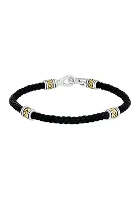Men's Sterling Silver and Leather 8.5 Inch Bracelet