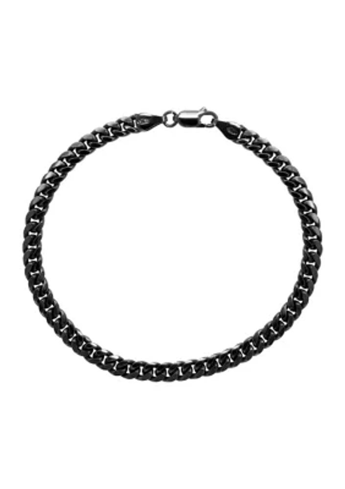 Sterling Silver and Black Rhodium Mens 8.5 Inch Link Chain