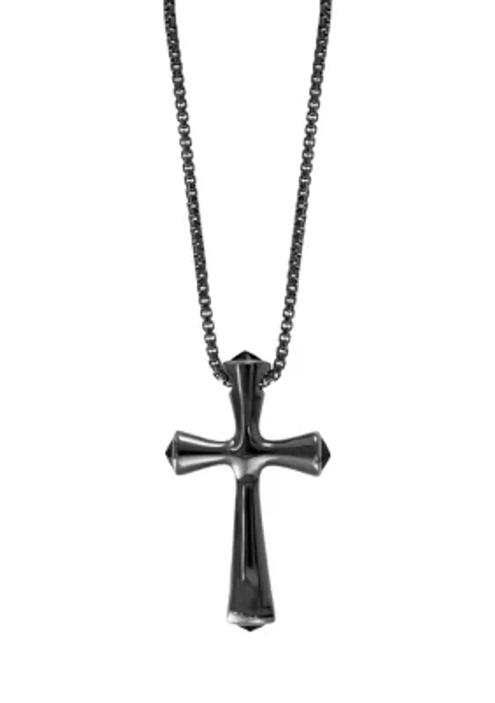 Men's Onyx Cross Pendant Necklace in Sterling Silver