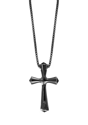 Men's Onyx Cross Pendant Necklace in Sterling Silver 