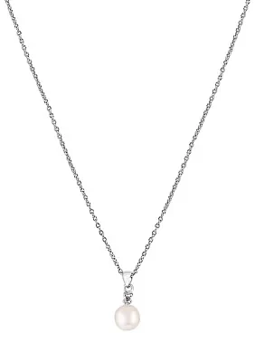 Sterling Silver Freshwater Pearl and Diamond Pendant Necklace 