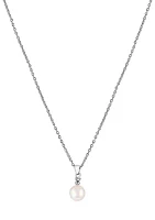 Sterling Silver Freshwater Pearl and Diamond Pendant Necklace 