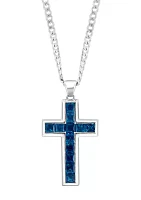 Men's 925 Sterling Silver London Blue Topaz Cross Necklace