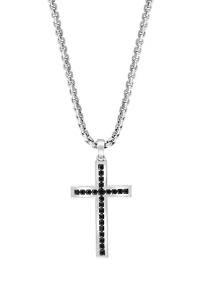Men's 7/8 ct. t.w. Black Spinel Cross Pendant Necklace in Sterling Silver