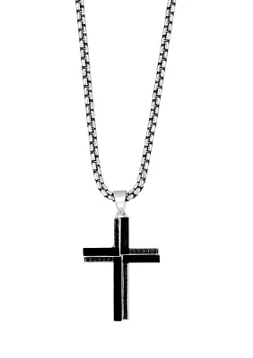 Men's Onyx and Black Spinel Cross Pendant Necklace in Sterling Silver