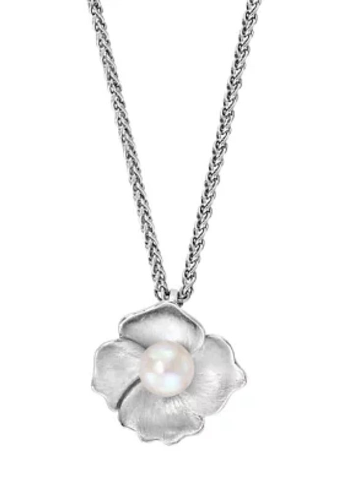 Sterling Silver Freshwater Pearl Flower Pendant Necklace