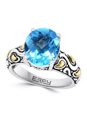 Sterling Silver 18K Yellow Gold Blue Topaz Ring