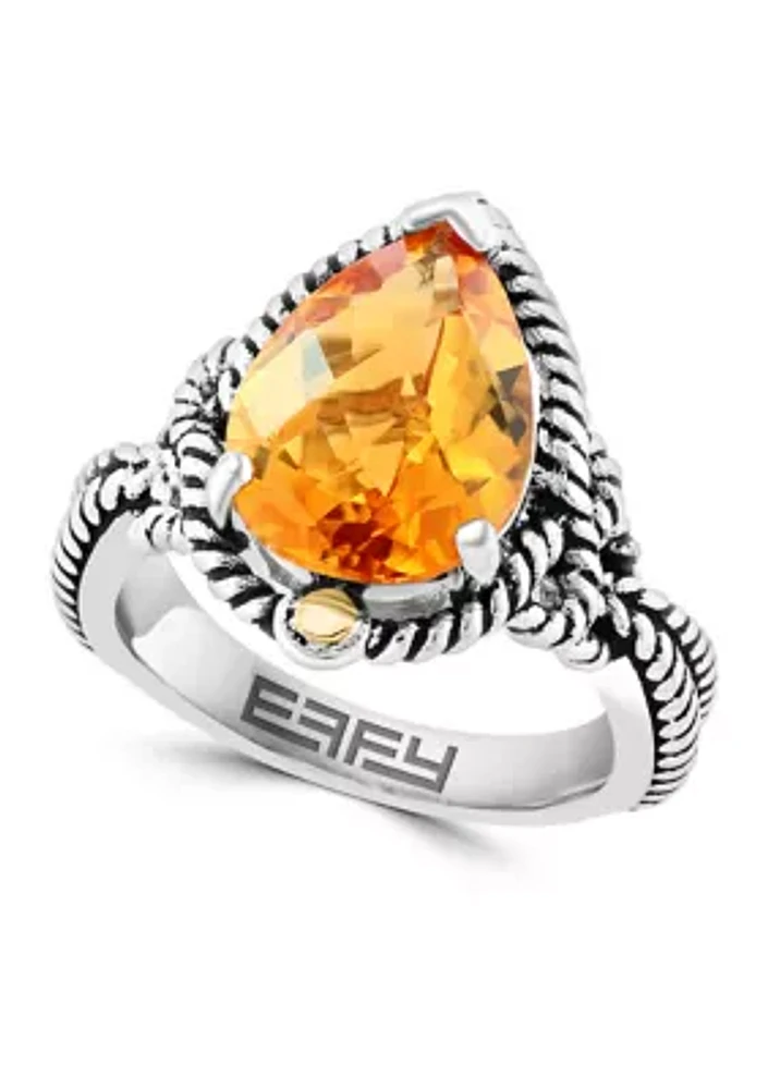 Citrine Ring in 925 Sterling Silver and 18K Yellow Gold