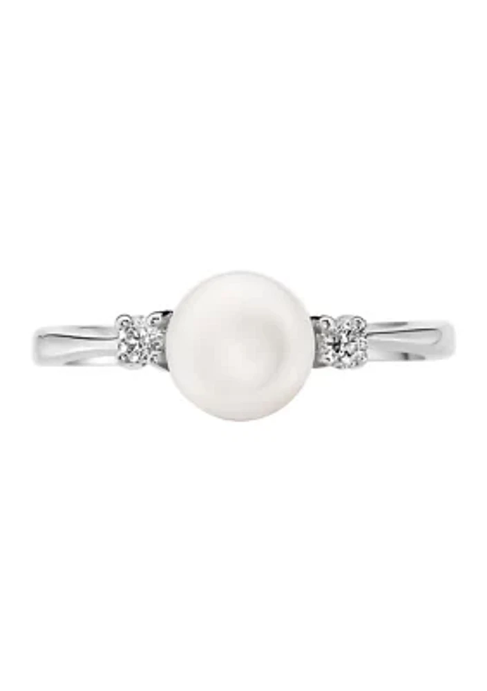 6.5-7 Millimeter Freshwater Pearls and 1/10 ct. t.w. Diamond Ring in Sterling Silver