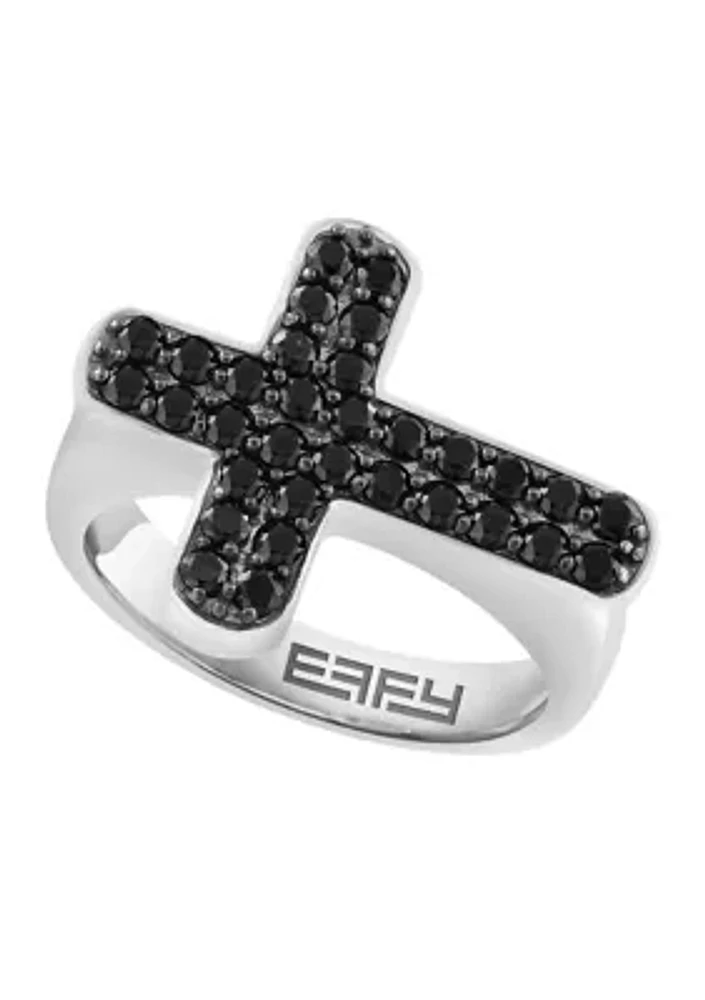 Men's Black Spinel Cross Ring in Sterling Silver