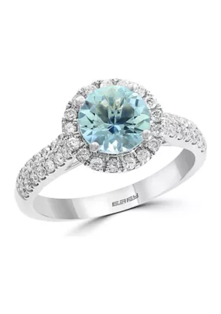 14K White Gold Diamond and Aquamarine Ring