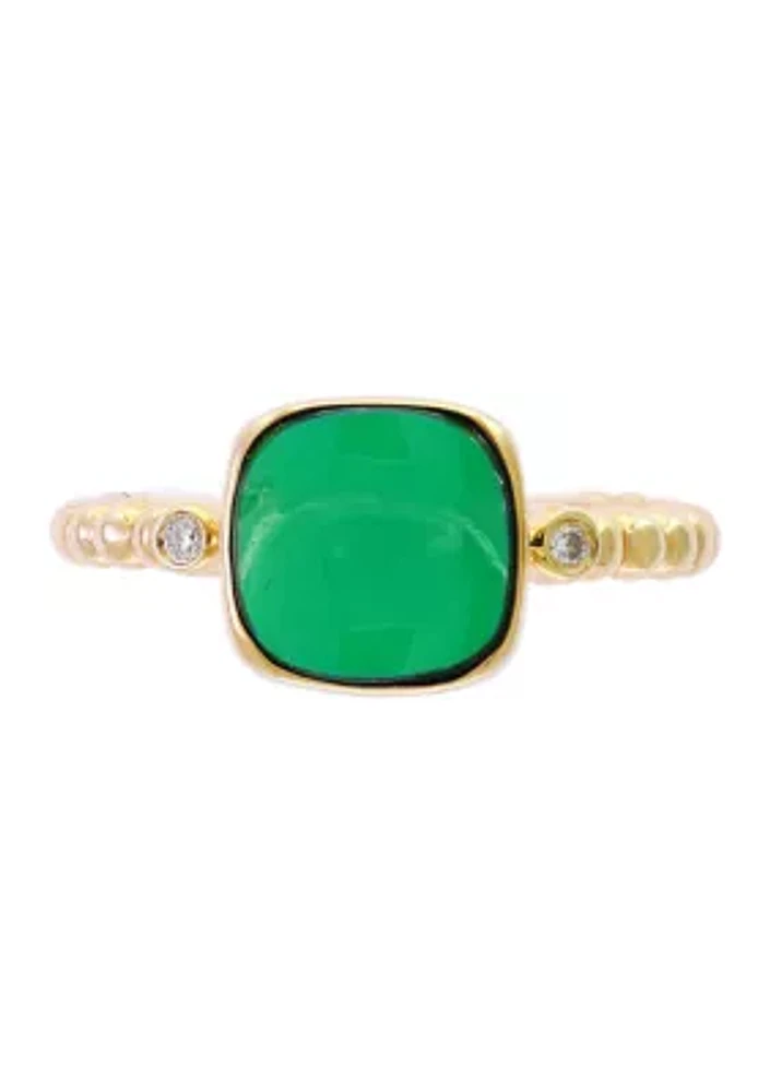 1/10 ct. t.w. Diamond and 3.15 ct. t.w. Green Jade Ring in 14K Yellow Gold