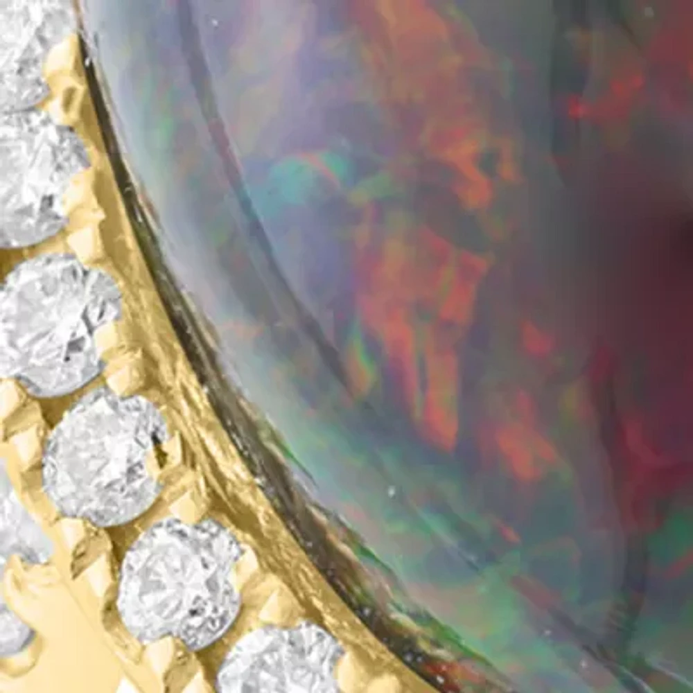 3.3 ct. t.w. Black Opal, 1/10 ct. t.w. Diamond Ring in 14K Yellow Gold