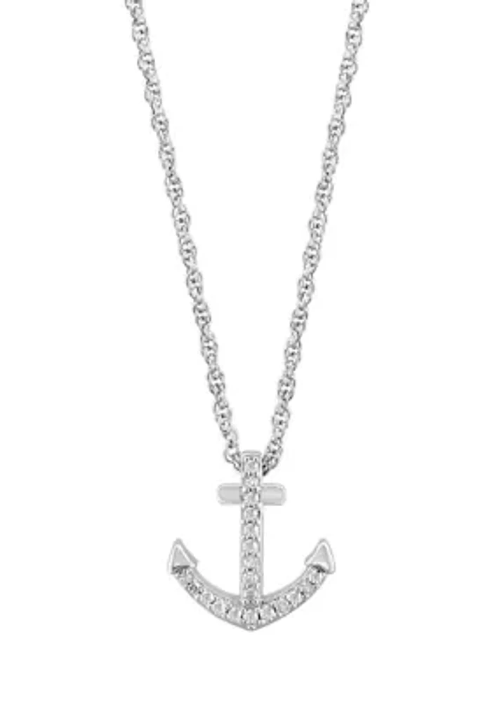 Sterling Silver Diamond Anchor Pendant