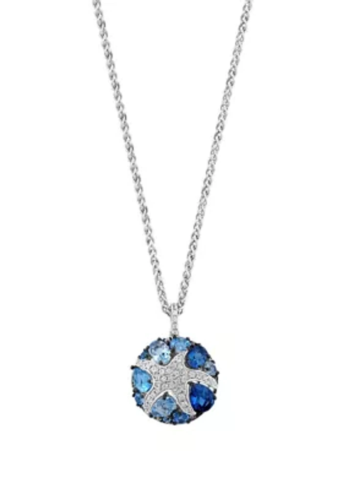 3.38 ct. t.w. Blue Topaz London Blue Topaz, Sky Blue Topaz, White Sapphire Pendant Necklace in Sterling Silver