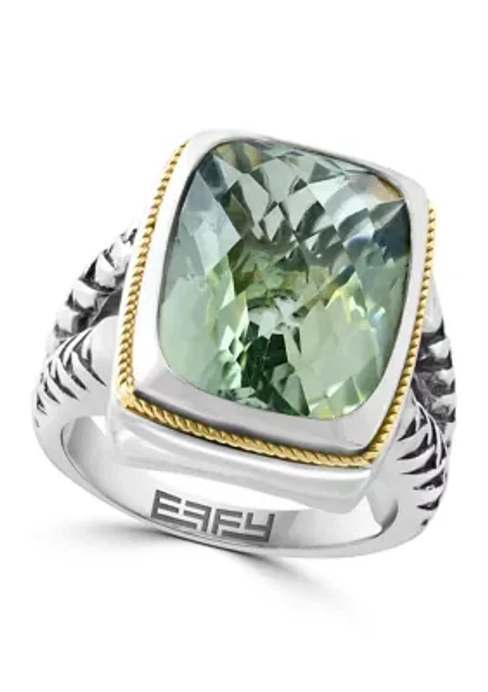 Green Amethyst Ring in Sterling Silver and 18K Yellow Gold