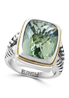 Green Amethyst Ring in Sterling Silver and 18K Yellow Gold