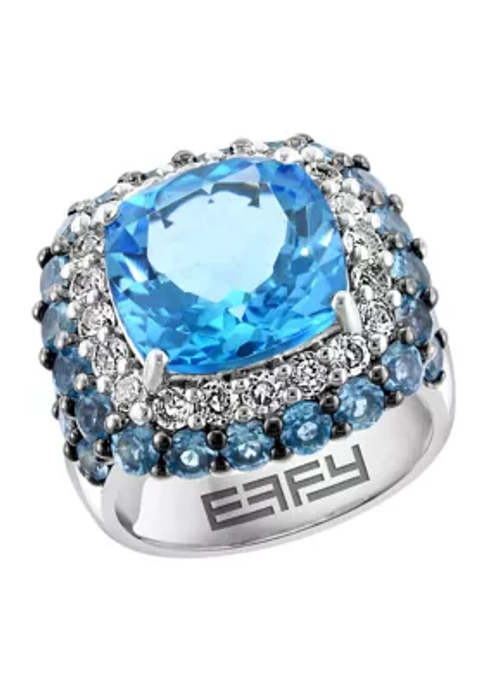 12.9 ct. t.w. Blue Topaz, White Topaz Ring in Sterling Silver