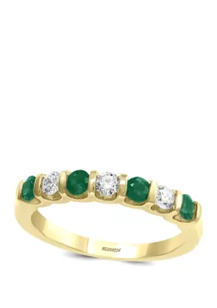 1/4 ct. t.w. Diamond, 3/4 Natural Emerald Ring 14K Yellow Gold