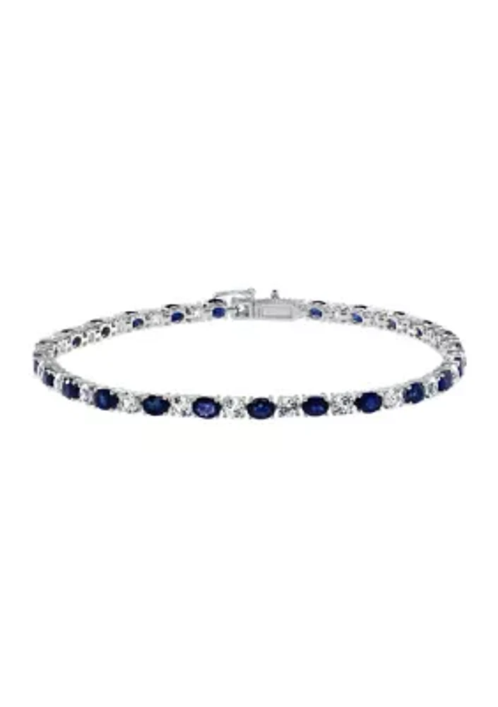 Natural Sapphire, White Sapphire Tennis Bracelet in 14K White Gold 