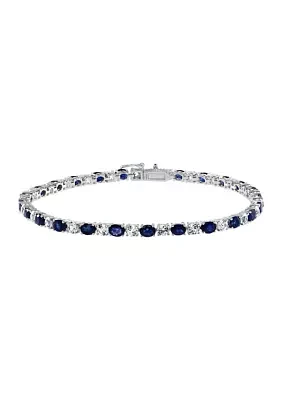 Natural Sapphire, White Sapphire Tennis Bracelet in 14K White Gold 
