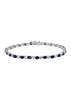 Natural Sapphire, White Sapphire Tennis Bracelet in 14K White Gold 