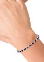 Natural Sapphire, White Sapphire Tennis Bracelet in 14K White Gold 