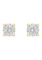 Diamond Stud Earrings in 14K White and Yellow Gold