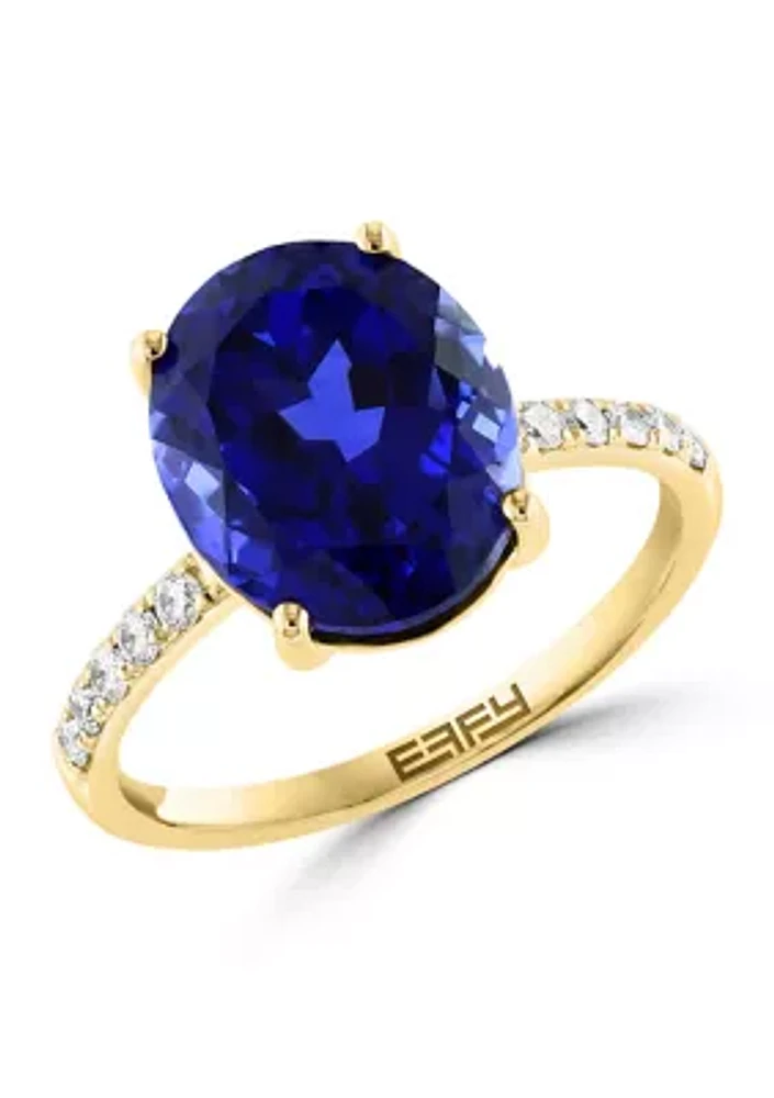 Lab Created Diamond and Sapphire Ring in 14K Yellow Gold