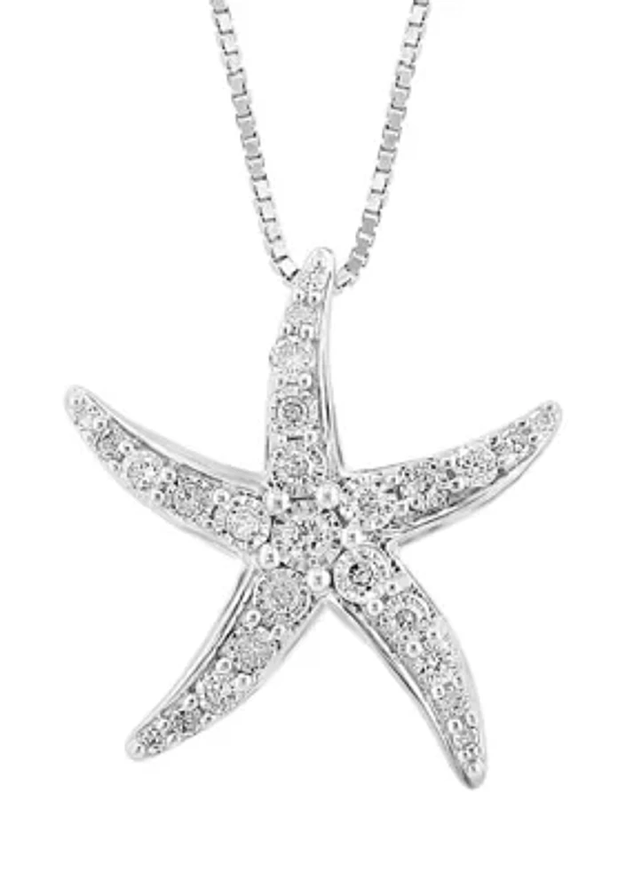 1/5 ct. t.w. Miracle Set Diamond Starfish Pendant Necklace in Sterling Silver