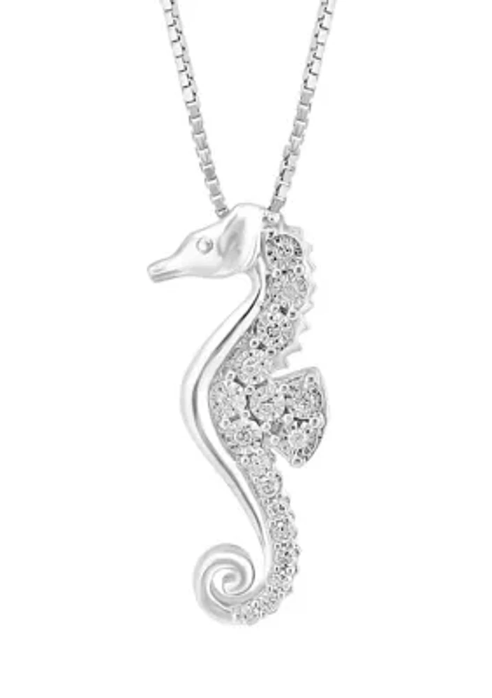 Miracle Set Diamond Seahorse Pendant Necklace in Sterling Silver